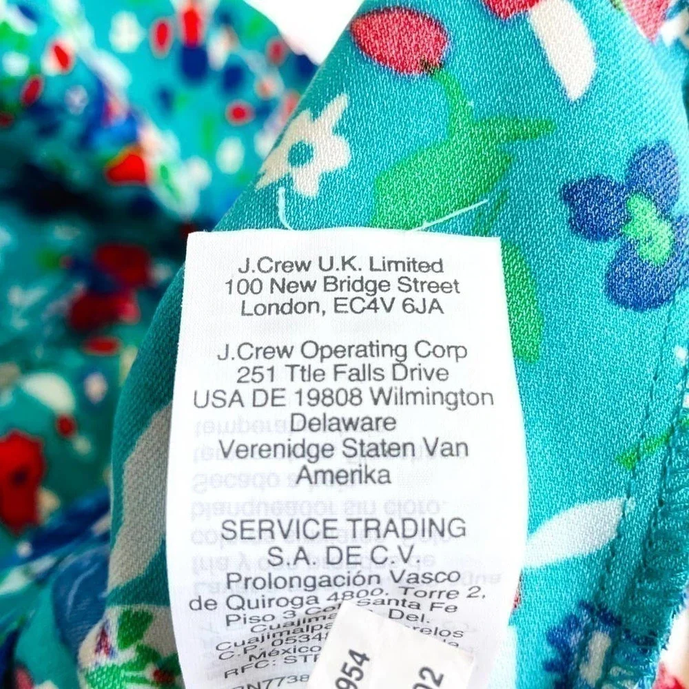 🍀J Crew Teal Floral Flutter Sleeve Wrap Dress Women’s Size 4